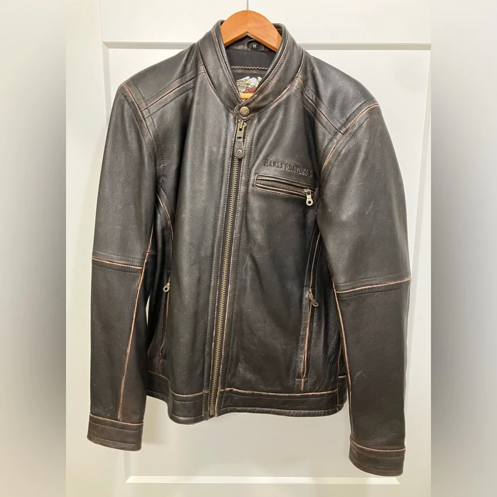 Harley-Davidson Men's Distressed Leather Motorcycle Jacket Medium 97190-10VM - Picture 5 of 15